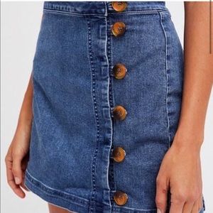Free people denim skirt with buttons on the side